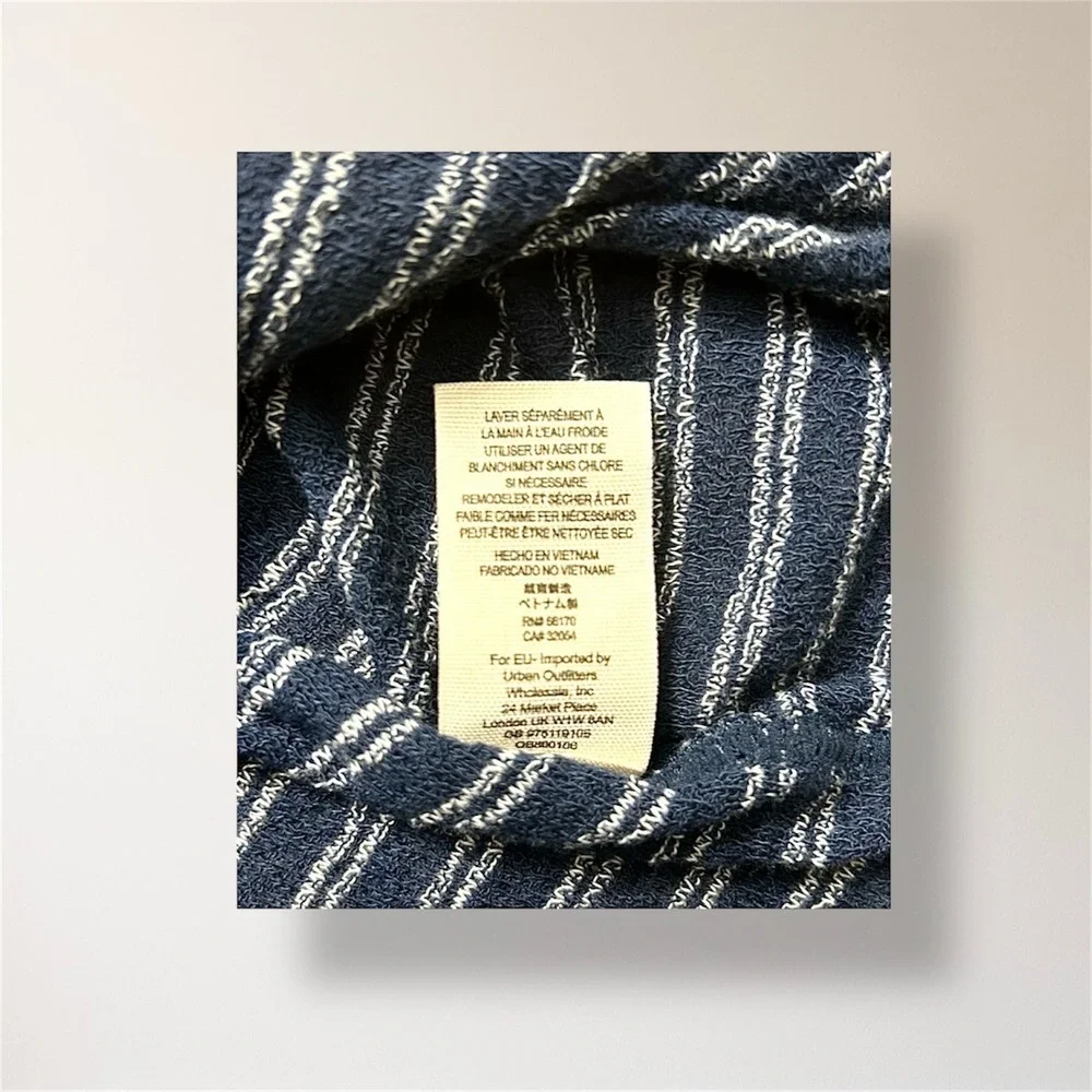 Free People XS Blue Striped Embroidered Faux Wrap Tank Boho Floral Top Festival‎